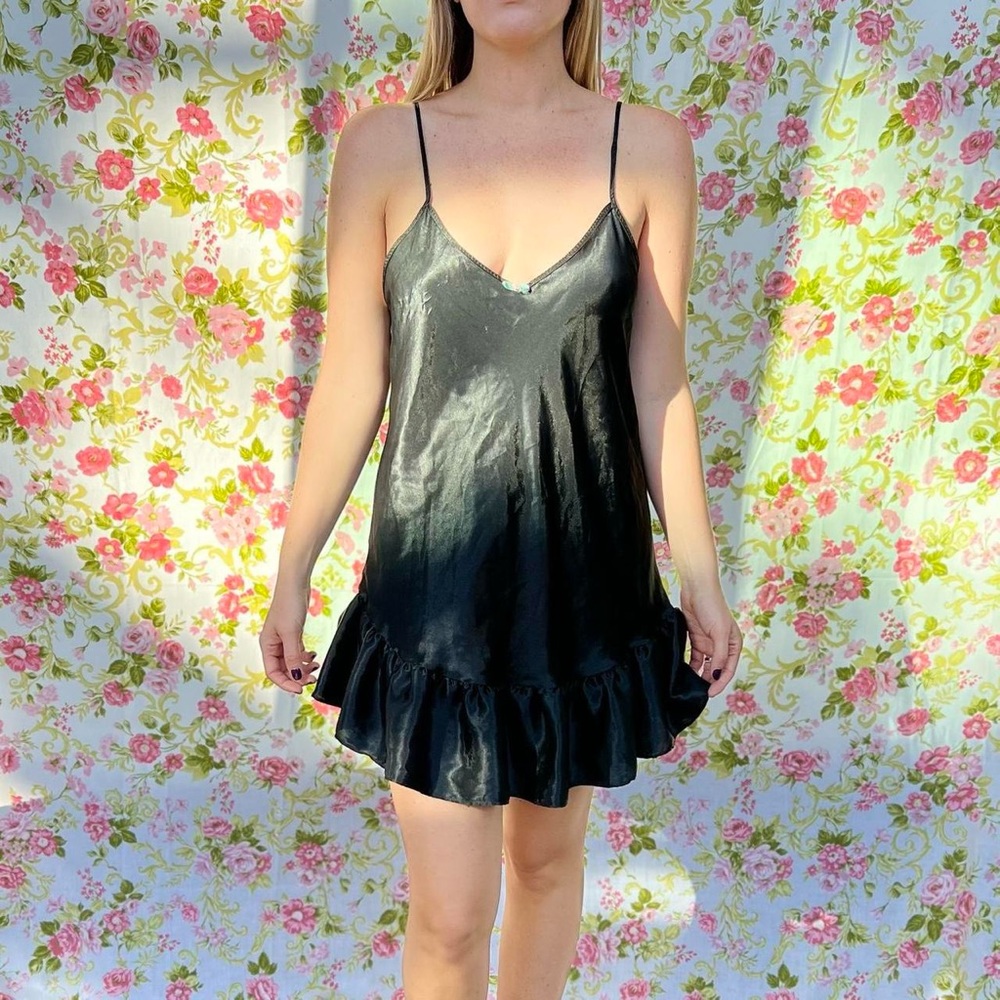 Feather bed intimate black satin slip medium